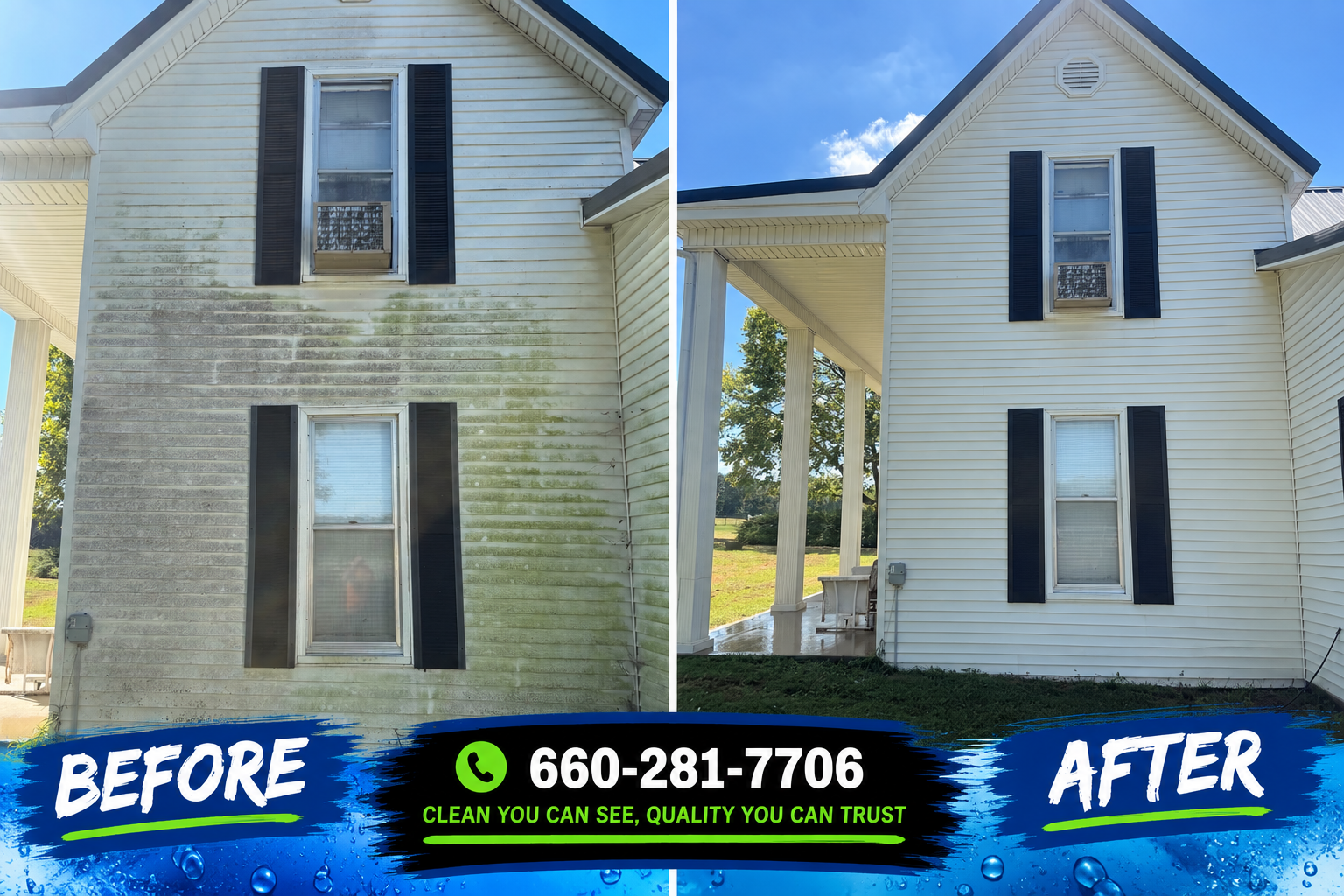 Before and after house washing transformation by United Pressure Washing